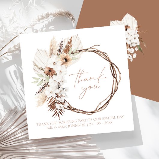 Carte De Remerciements Boho Terracotta Brown séché fleuri Mariage