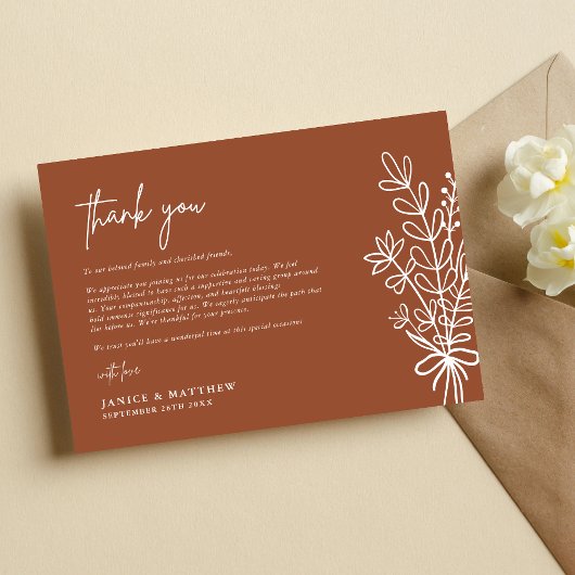 Carte De Remerciements Boho Terracotta brûlé Orange Rustique Mariage