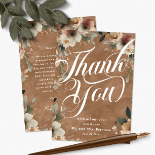 Carte De Remerciements Boho Terracotta Cottagecore Floral Script Mariage