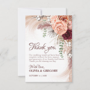 Carte De Remerciements Boho Terracotta Pampas Floral Bourgogne Mariage