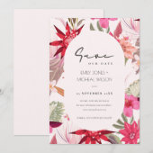 Carte De Remerciements Boho Tropical Rouge Flore Sauvez La Date Invitatio (Devant / Derrière)
