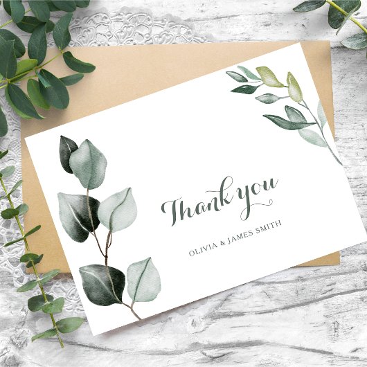 Carte De Remerciements Boho Verdure Aquarelle Eucalyptus Mariage