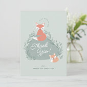 Carte De Remerciements Boho Vert Boho Bois renards Baby shower plat (Debout devant)