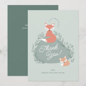 Carte De Remerciements Boho Vert Boho Bois renards Baby shower plat (Devant / Derrière)