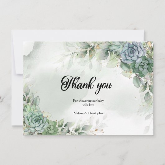 Carte De Remerciements Boho vert succulent baby shower eucalyptus (Devant)