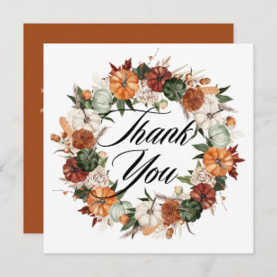 Carte De Remerciements Boho Watercolor Citrouilles Wreath Mariage d'autom
