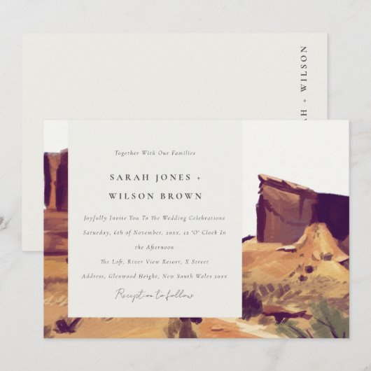 Carte De Remerciements Boho Watercolor Desert Landscape Wedding Invitatio (Devant / Derrière)