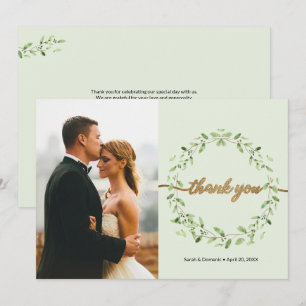 Carte De Remerciements Boho Watercolor feuilles couronne Printemps mariag