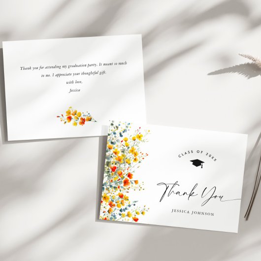 Carte De Remerciements Boho Watercolor Fleurs sauvages Graduation