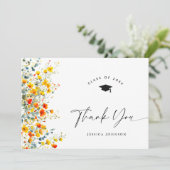 Carte De Remerciements Boho Watercolor Fleurs sauvages Graduation (Debout devant)