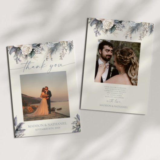 Carte De Remerciements Boho White Rose Floral Mariage Jardin