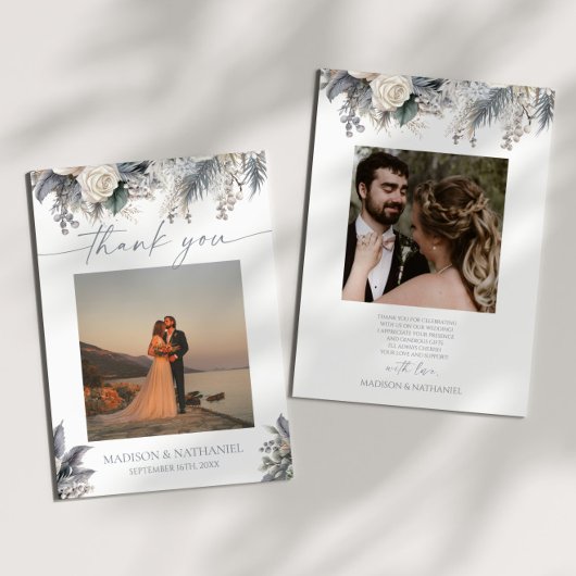 Carte De Remerciements Boho White Rose Floral Mariage Jardin