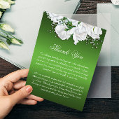 Carte De Remerciements Boho White Roses et Elegant Mariage Vert