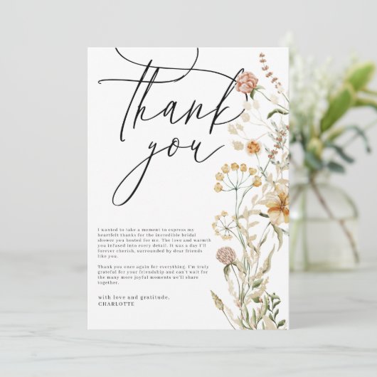 Carte De Remerciements Boho Wildflowers Photo Shower de Mariée (Debout devant)