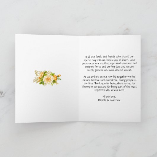 Carte De Remerciements Boho Yellow Roses Mariage en argent (Intérieur)