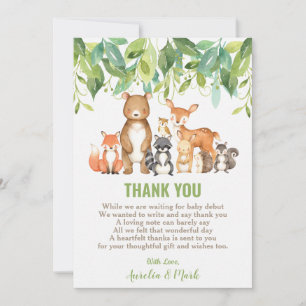 Carte De Remerciements Bois Animaux Baby shower Forêt Garçon Neutre