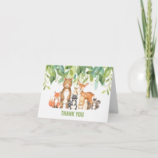 Carte De Remerciements Bois Animaux Baby shower Forêt Garçon Neutre (Devant)