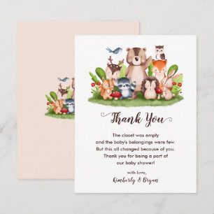 Carte De Remerciements Bois Animaux Baby shower Forêt Végétation