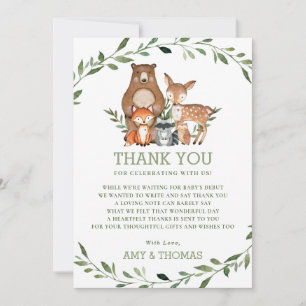 Carte De Remerciements Bois Animaux Forêt Verdure Baby shower Chic