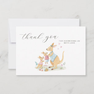 Carte De Remerciements Bois Aquarelle Kangaroo Baby shower de famille