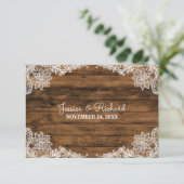 Carte De Remerciements Bois de grange rustique et mariage de dentelle Fav (Debout devant)