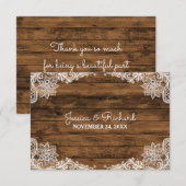 Carte De Remerciements Bois de grange rustique et mariage de dentelle Fav (Devant / Derrière)
