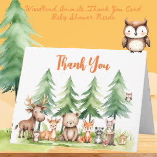 Carte De Remerciements Bois doux Animaux Baby shower Orange