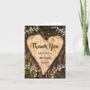 Carte De Remerciements Bois écorce Bébé Coeur respiratoire Mariage rustiq