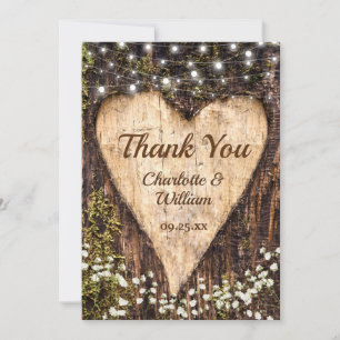 Carte De Remerciements Bois écorce Bébé Coeur respiratoire Mariage rustiq