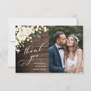 Carte De Remerciements Bois et roses blanches Photo de la lanterne floral