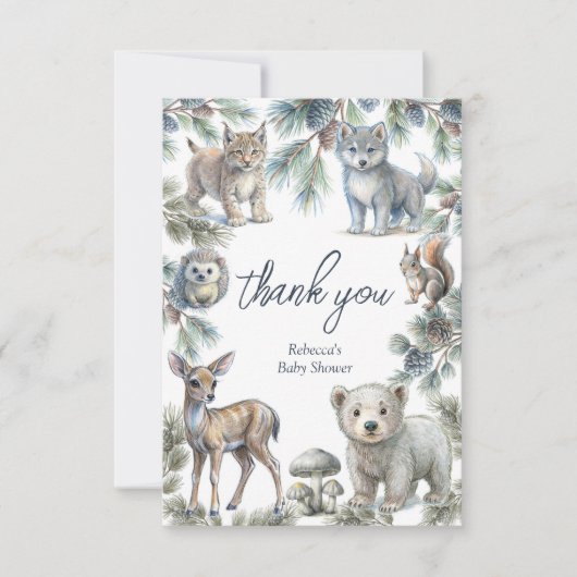 Carte De Remerciements Bois forêt bois mignon bébé animaux baby shower (Devant)