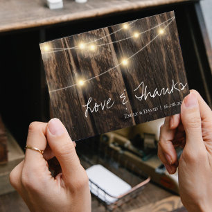 Carte De Remerciements Bois rustique avec Mariage à cordon