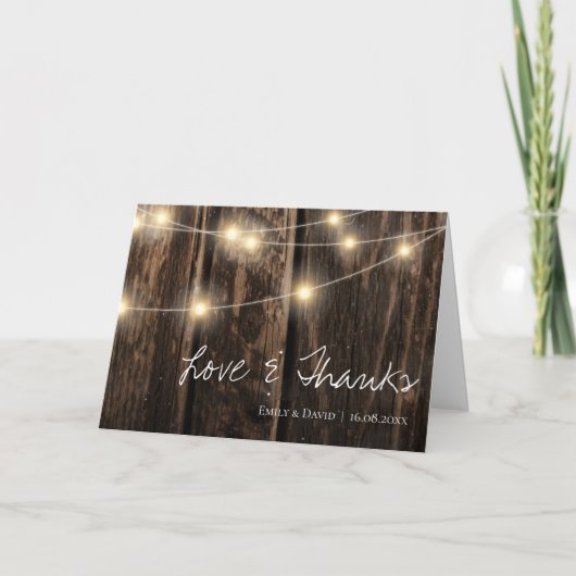 Carte De Remerciements Bois rustique avec Mariage à cordon (Devant)