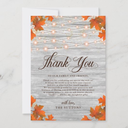 Carte De Remerciements Bois Rustique Chute En Amour Chaîne Mariage (Devant)