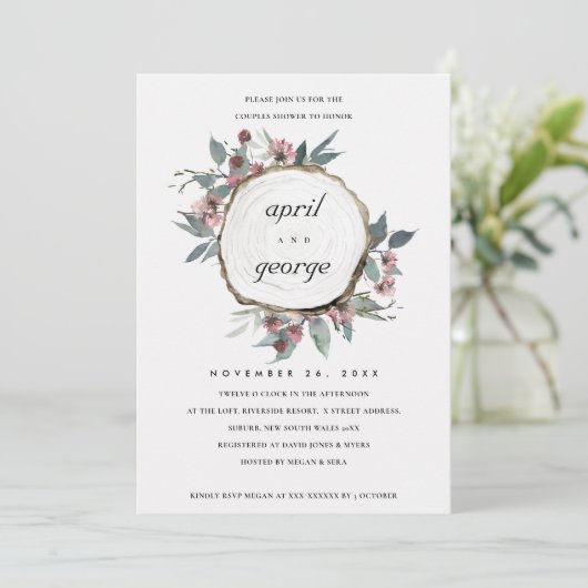 CARTE DE REMERCIEMENTS BOIS RUSTIQUE DIAPOSITIVE COUPLES FLORAUX DOUCHE I (Debout devant)