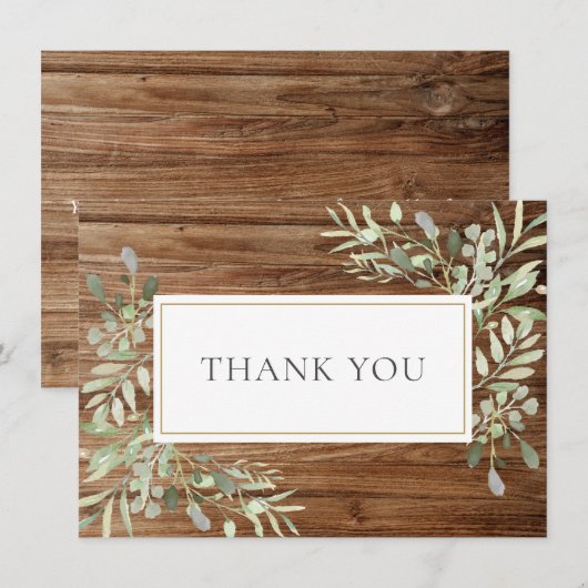 Carte De Remerciements Bois Rustique Élégant Feuilles Douces Remerciement (Devant / Derrière)