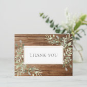 Carte De Remerciements Bois Rustique Élégant Feuilles Douces Remerciement (Debout devant)