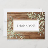 Carte De Remerciements Bois Rustique Élégant Feuilles Douces Remerciement (Devant)