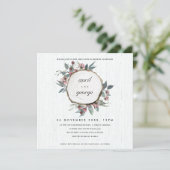 CARTE DE REMERCIEMENTS BOIS RUSTIQUE TRANCHE FLORE ROSE COUPLES DOUCHE IN (Debout devant)