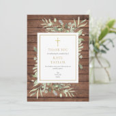 Carte De Remerciements Bois rustique vert funéraire Memorial Gold Cross (Debout devant)