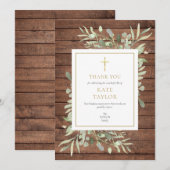 Carte De Remerciements Bois rustique vert funéraire Memorial Gold Cross (Devant / Derrière)