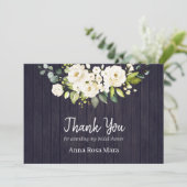 Carte De Remerciements *~* Bois vieilli rustique Rose blanche Fête des ma (Debout devant)