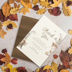 Carte De Remerciements Boissons Animaux forestiers Baby shower neutre pou