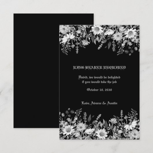 Carte De Remerciements Boîtier de porte-Mariage à anneaux noir blanc (Devant / Derrière)