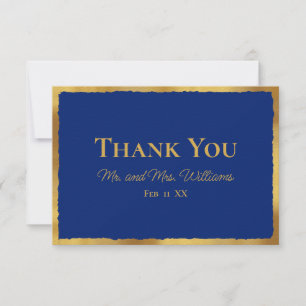 Carte De Remerciements Bold Elegance Luxe Gold Edge Royal Blue Mariage