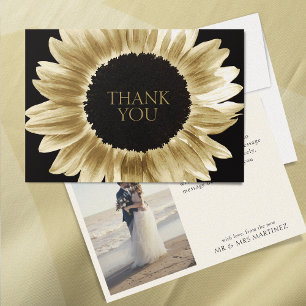 Carte De Remerciements Bold & Modern Black Gold Sunflower Thank You Card