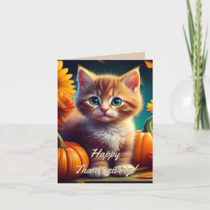 Carte De Remerciements Bon thanksgiving Cute Ginger Kitten Citrouille