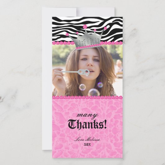 Carte De Remerciements Bonbon 16 à joyau de la couronne de dentelle de (Devant)