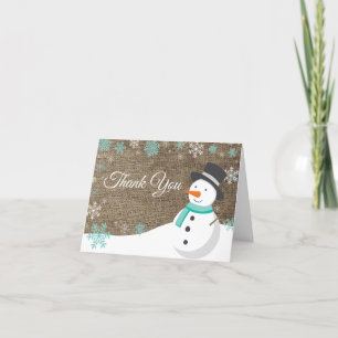 Carte De Remerciements Bonhomme de neige de Noël d'hiver Toile de jute sa
