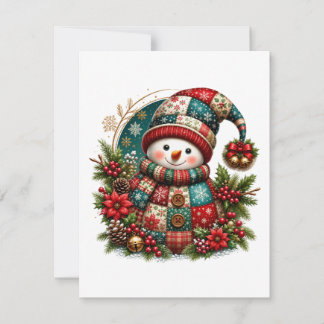 Carte De Remerciements Bonhomme de neige en patchwork de Noël